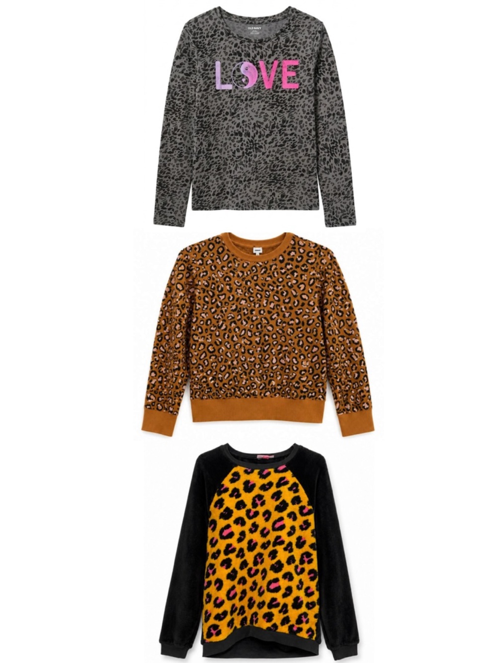 3 Piece Bundle Old Navy Leopard Print Sweatshirt & Crewneck – Girl L (10/12)